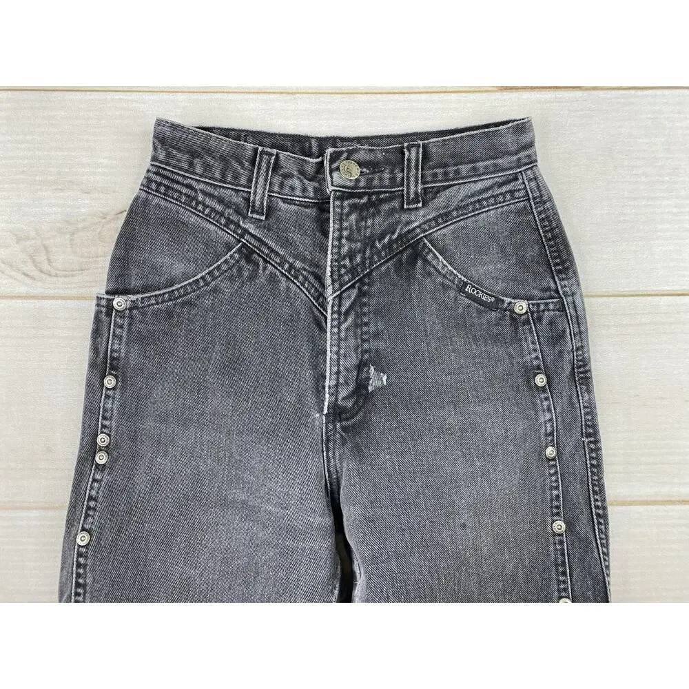 Vtg Rocky Mountain Rockies Jeans 26/3 Faded Black High Rise Button Placket 90s